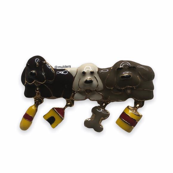Vintage Puppy Dog Pals Dangly Charms Brooch Pin Labradors? - Picture 1 of 7